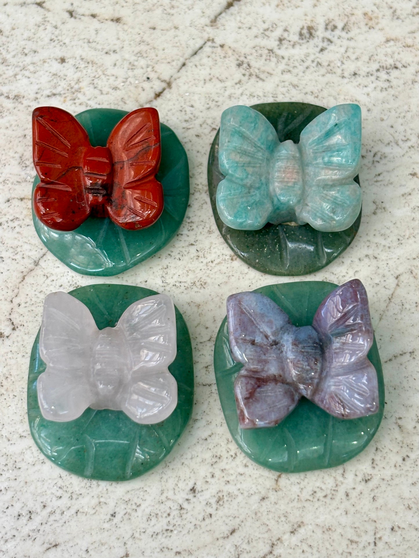 Tiny Butterfly on Green Aventurine Leaf