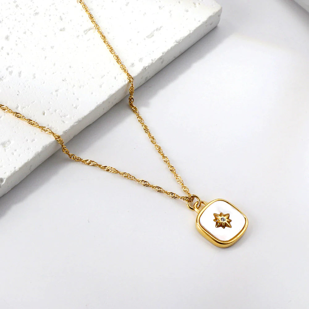 SS Square White Shell Star Necklace