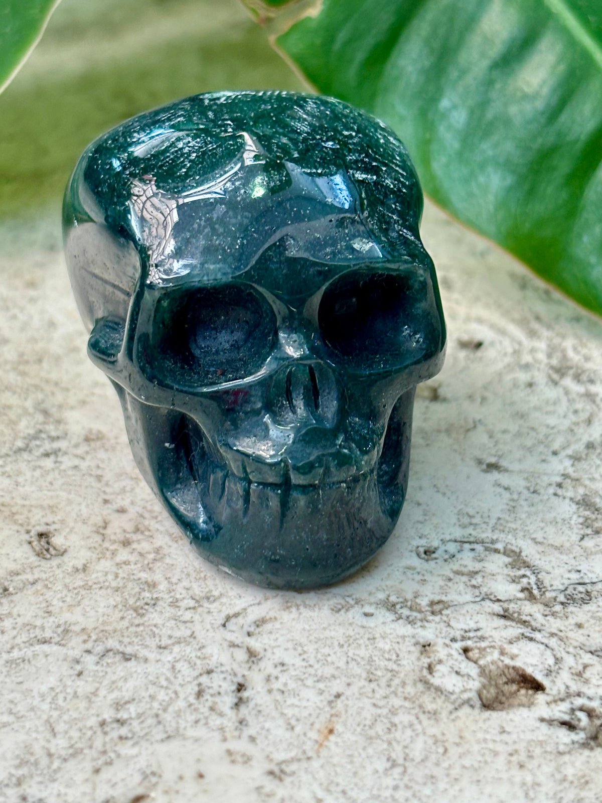 Green Moss Agate Skull