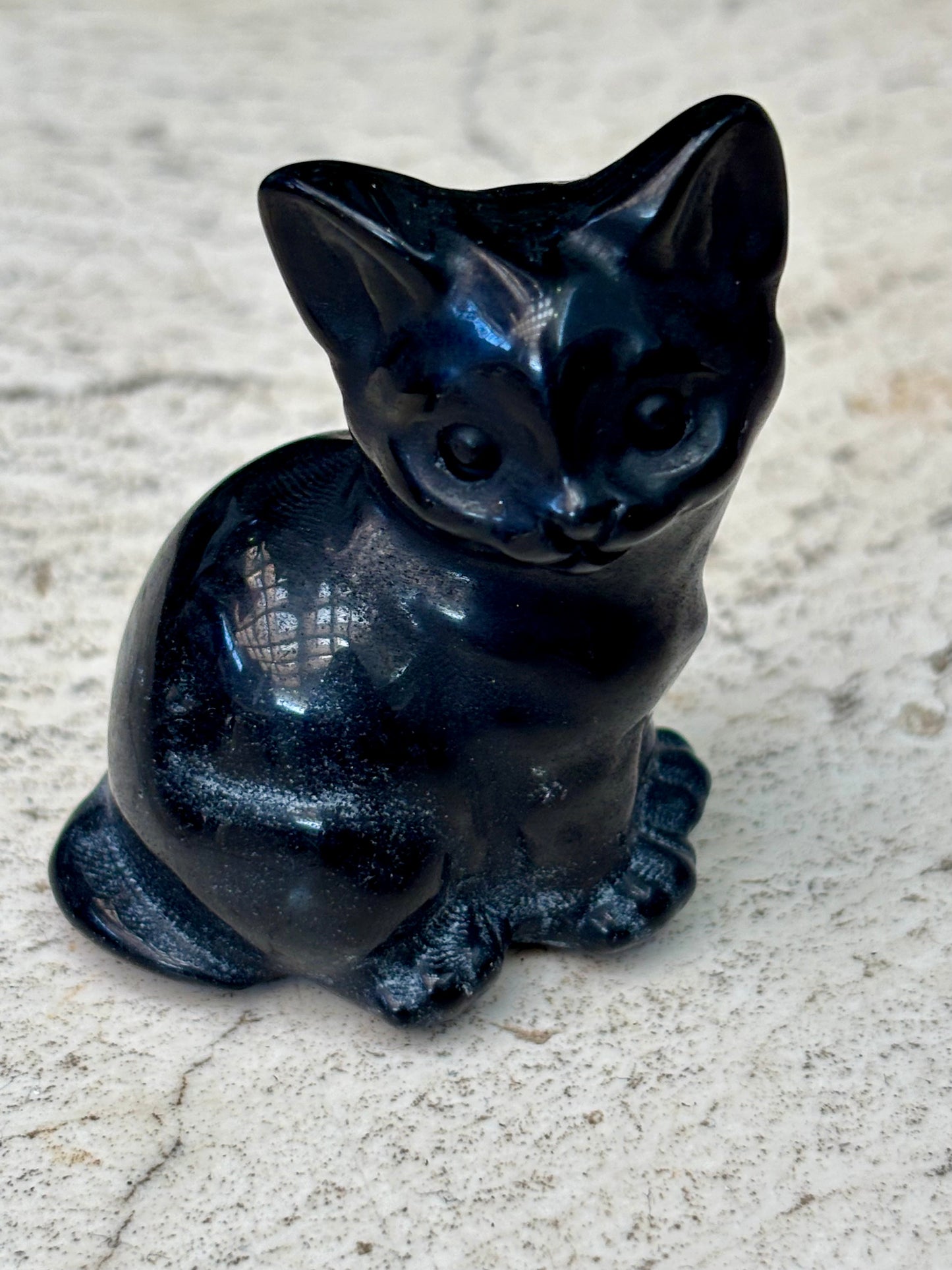 Black Obsidian Cat Carving