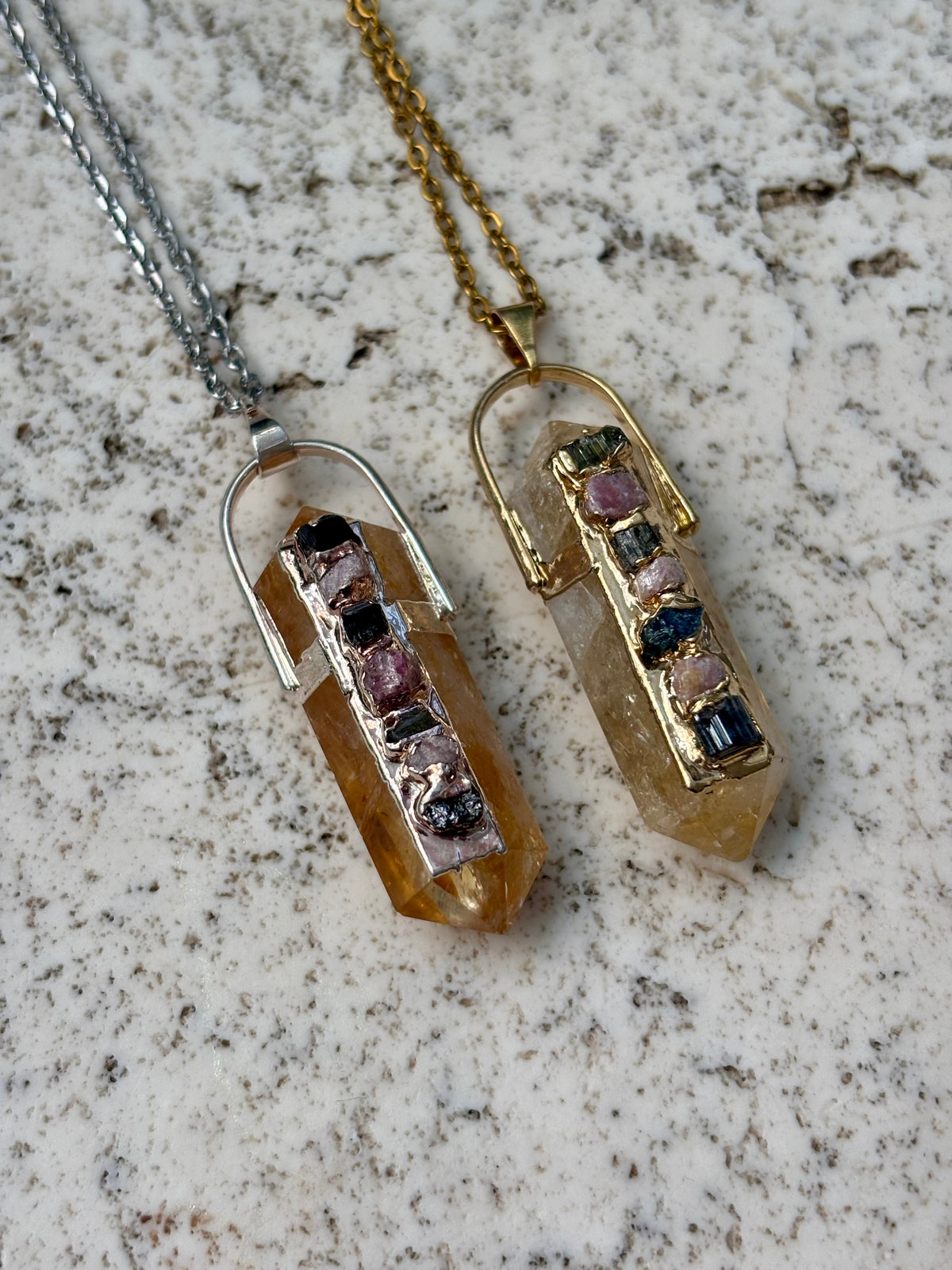DT Pendant w Black and Pink Tourmaline w Chain
