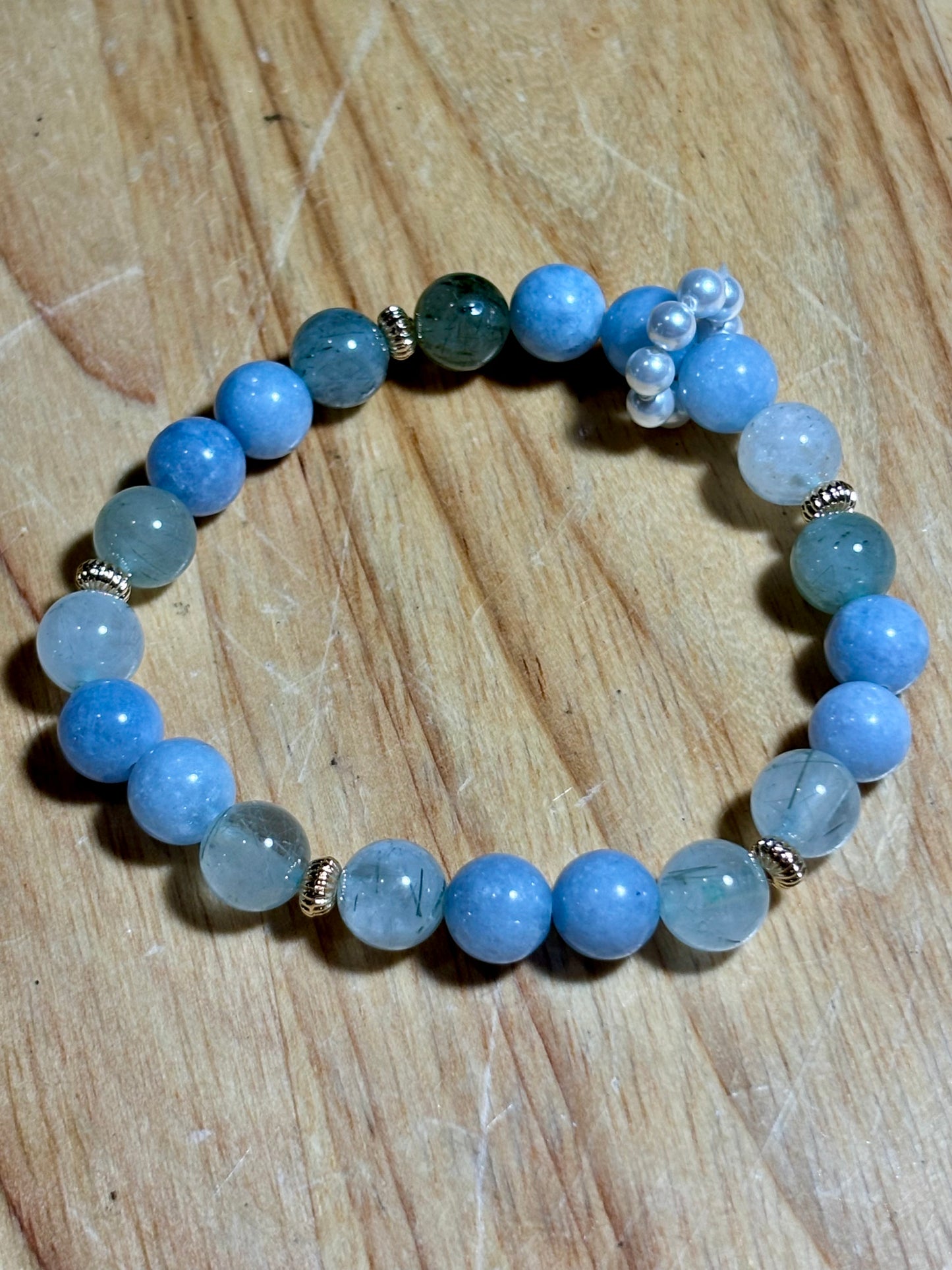 Angelite w Green Rutile Bracelet