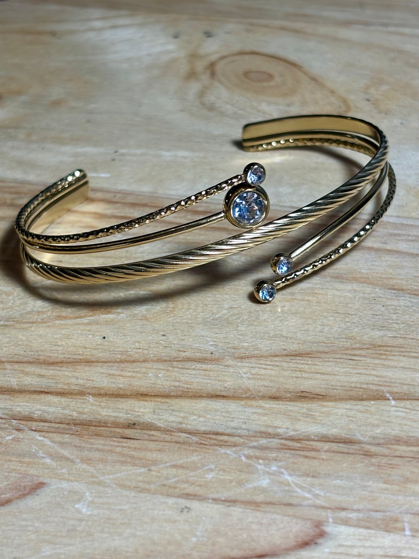 SS Gold Zircon Bangle