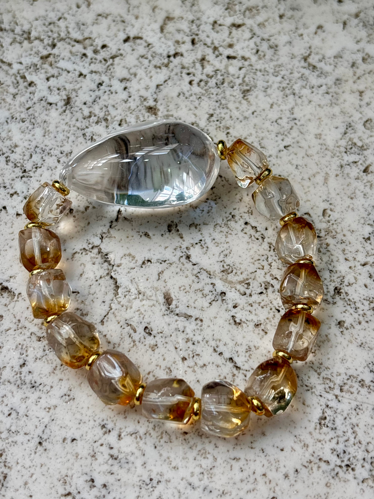 Faceted Citrine w Clear Quartz Bracelet