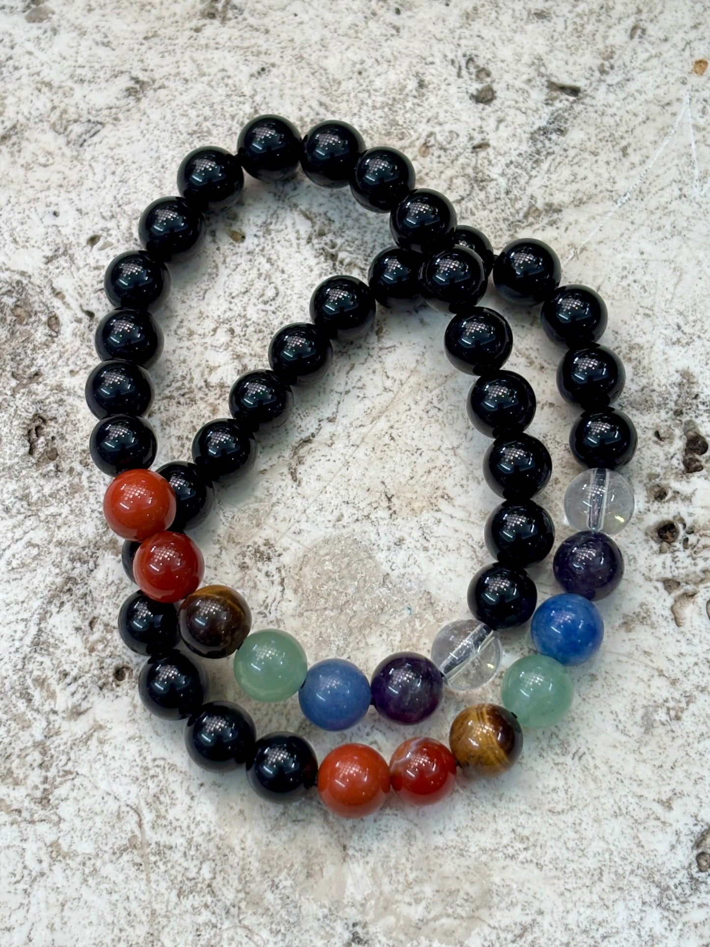 8mm 7 Chakra w Obsidian Bracelet