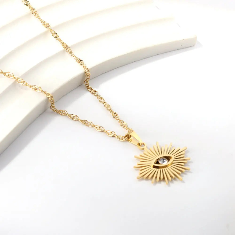SS Evil Eye Star Gold Necklace