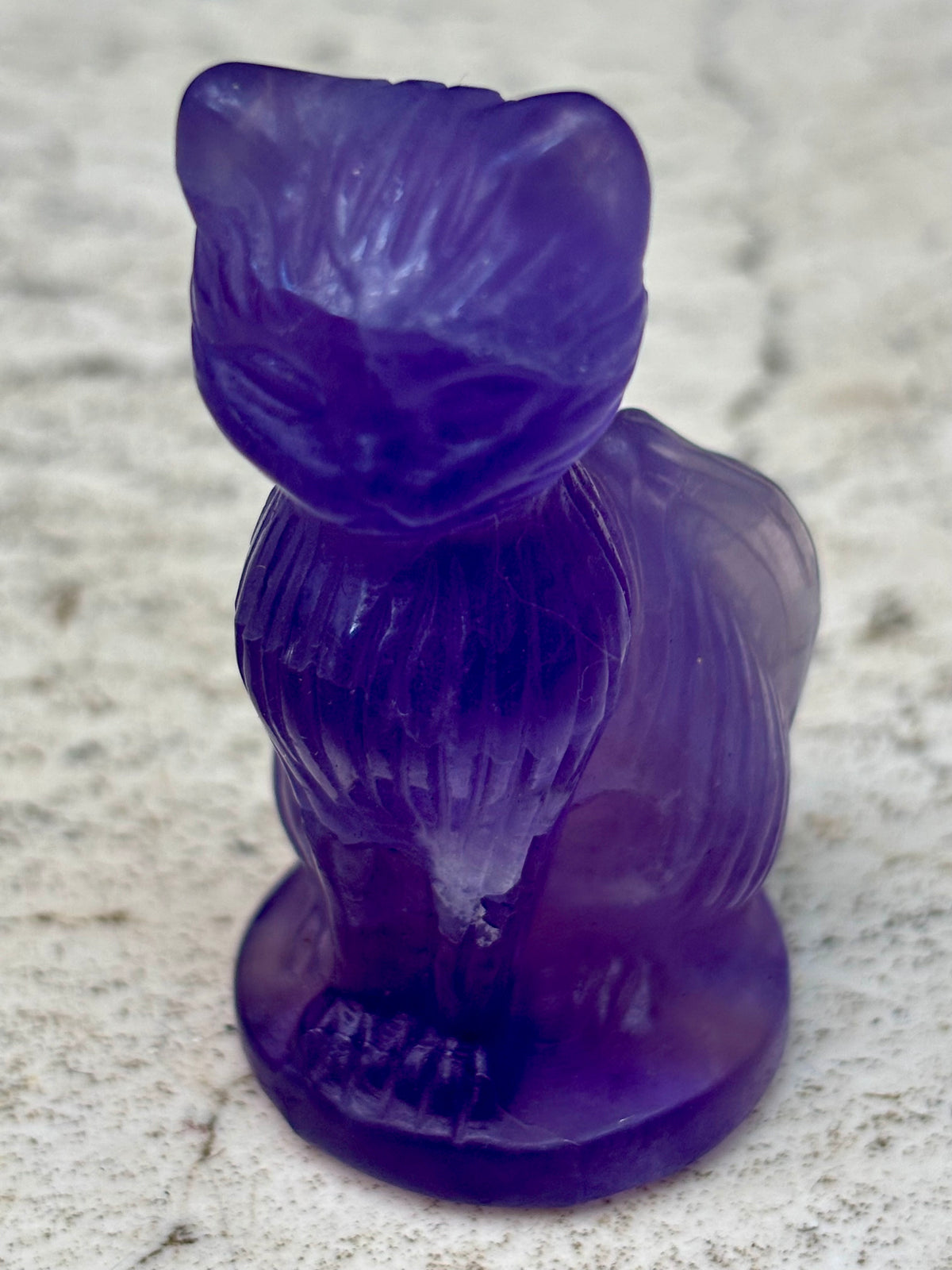 Purple Fluorite Cat Carving
