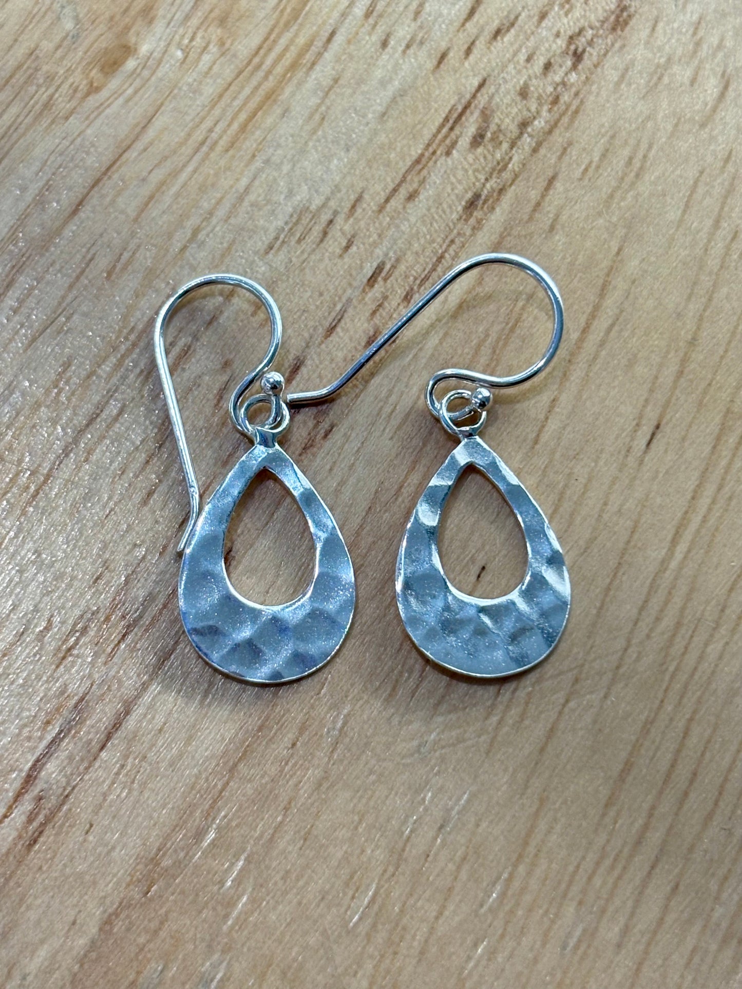 S925 Teardrop Dangle Hammered Earrings