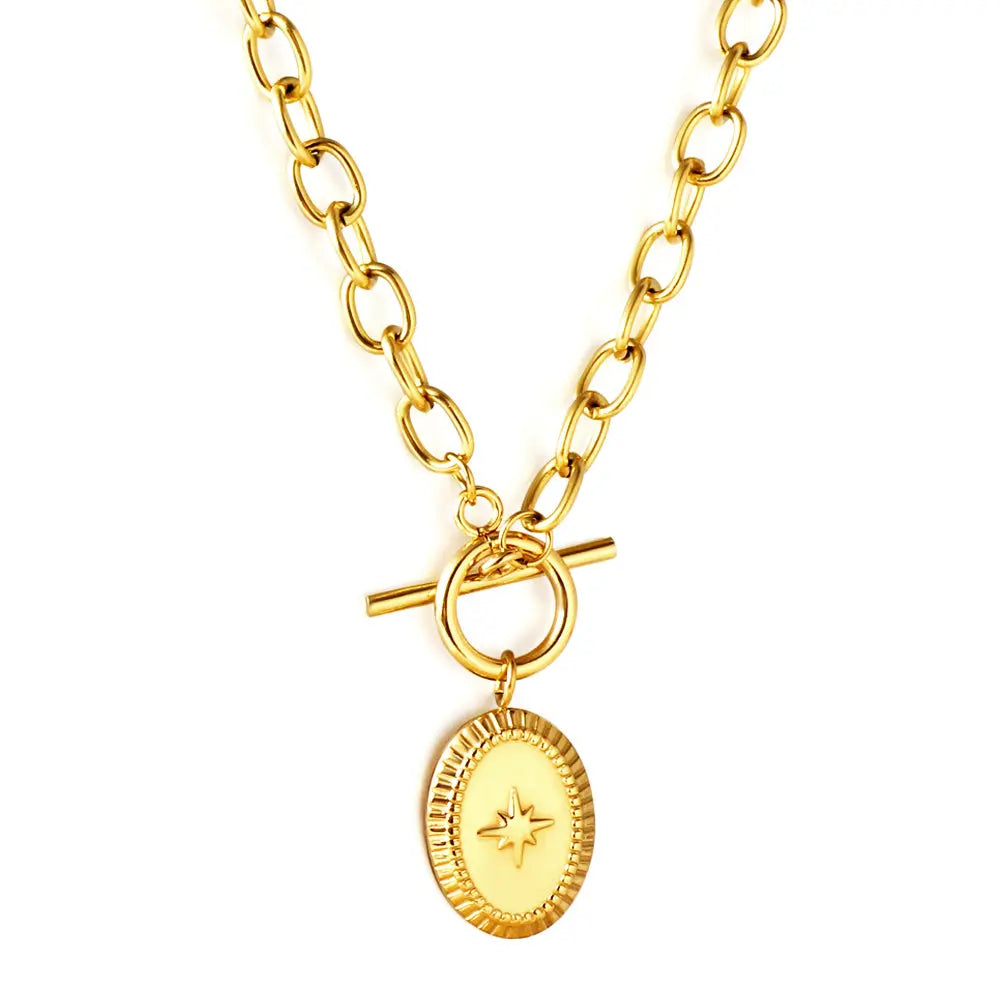 SS Oval Lucky Star Necklace
