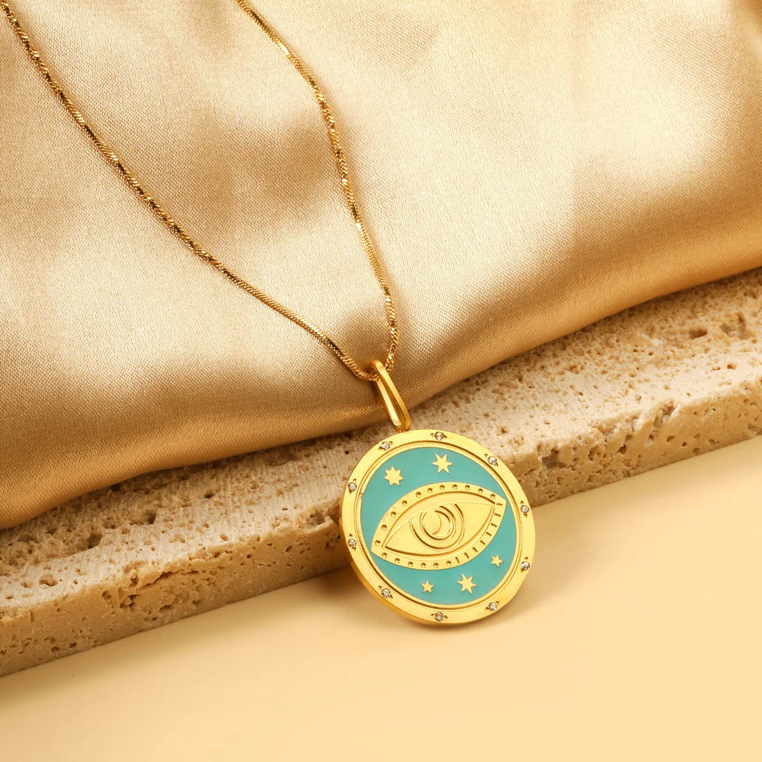SS Gold Turquoise Evil Eye Necklace