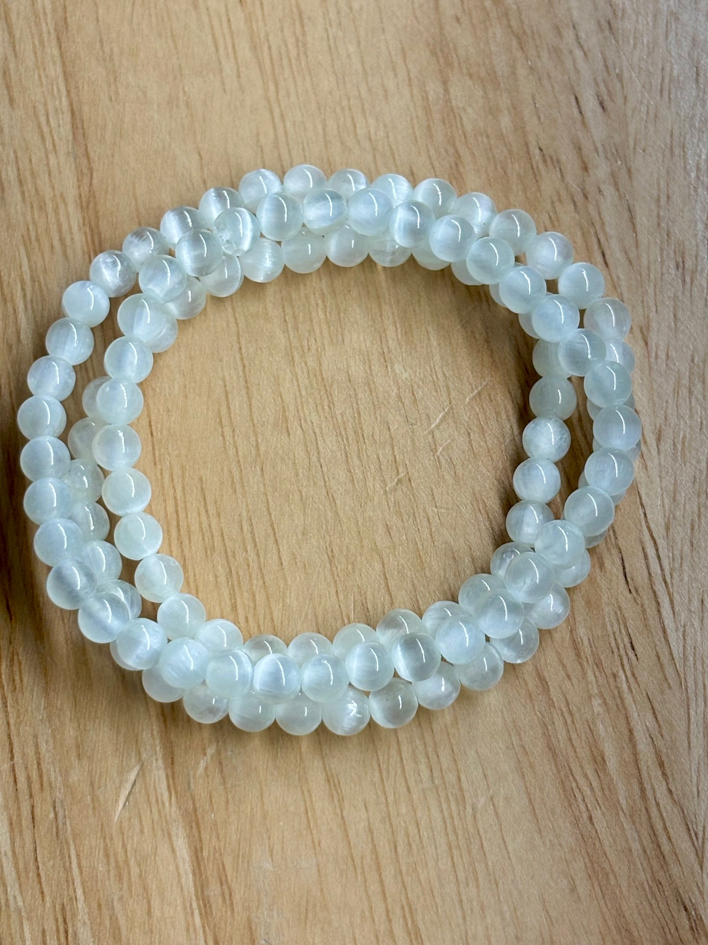 5mm Selenite Triple Wrap Bracelet