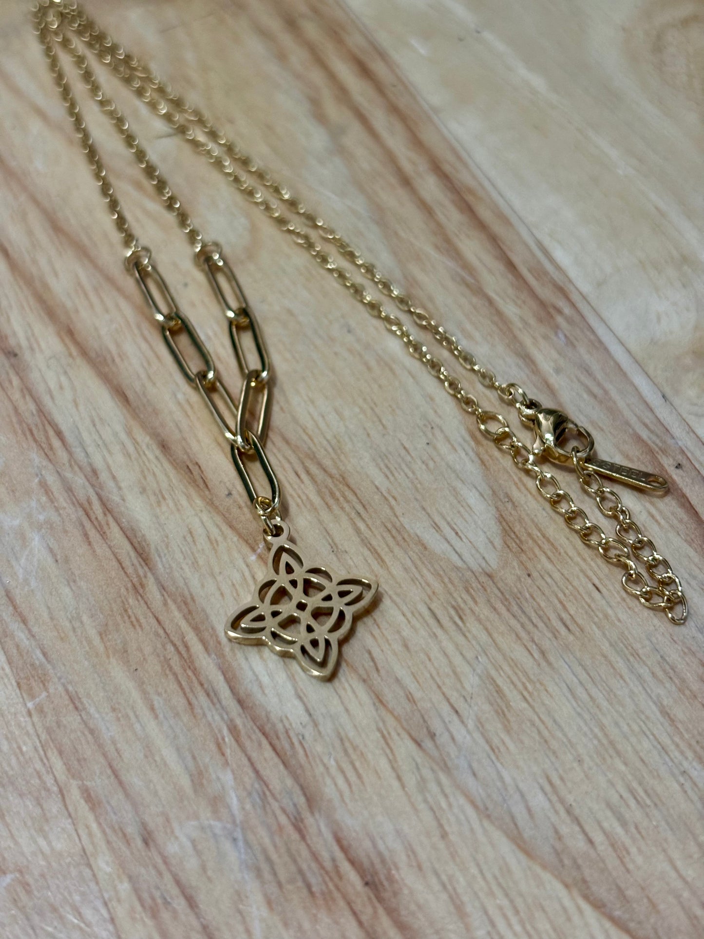 SS Gold Paperclip Witch Knot Necklace