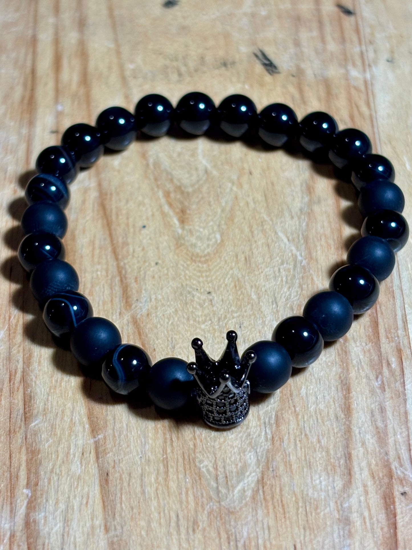 Mens Matte Shiny Black Obsidian w Crown