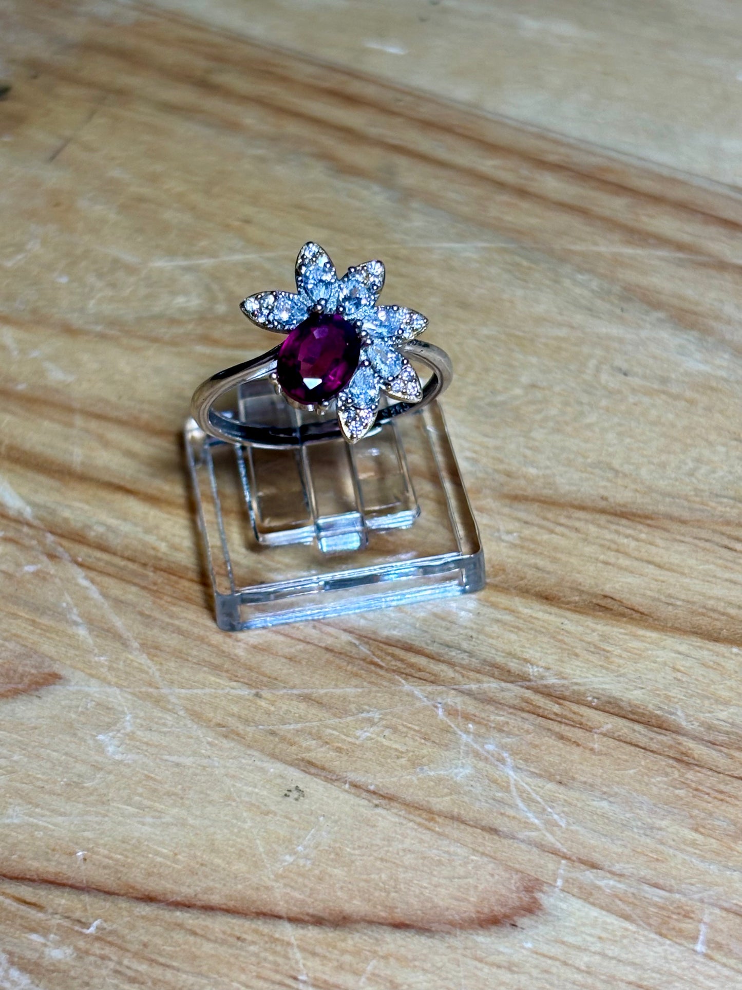 S925 Garnet with Zircon Ring