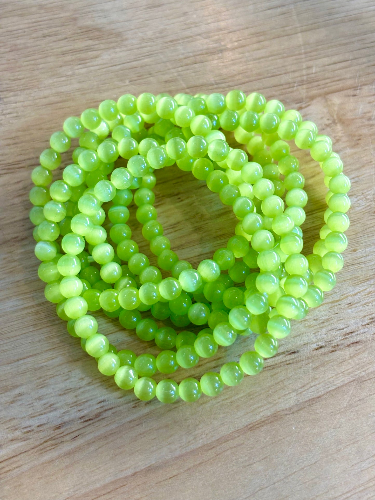 Lime Green Cat’s Eye 6mm Bracelet