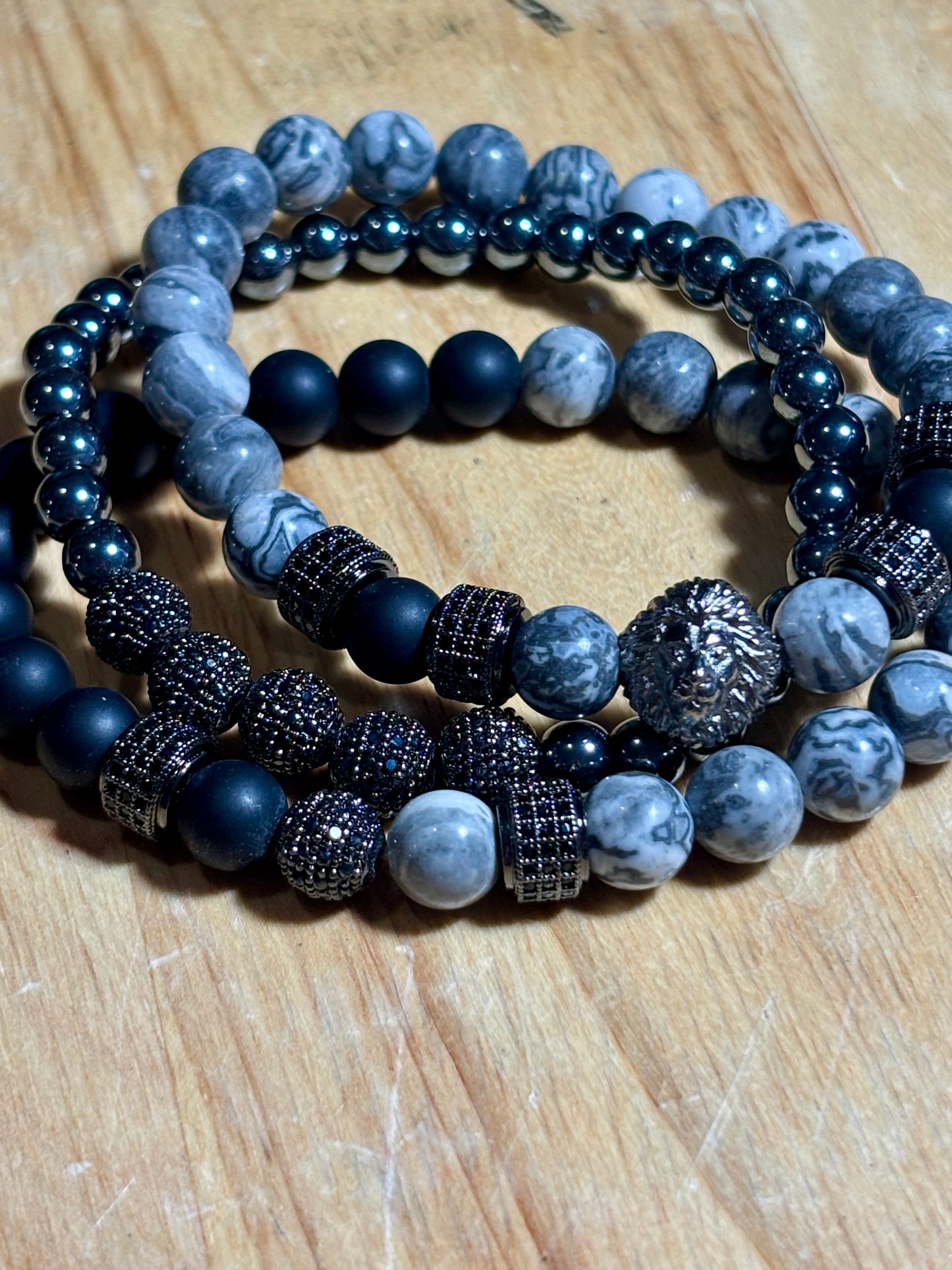 Mens Map Stone, Hematite, Matte Onyx Trio