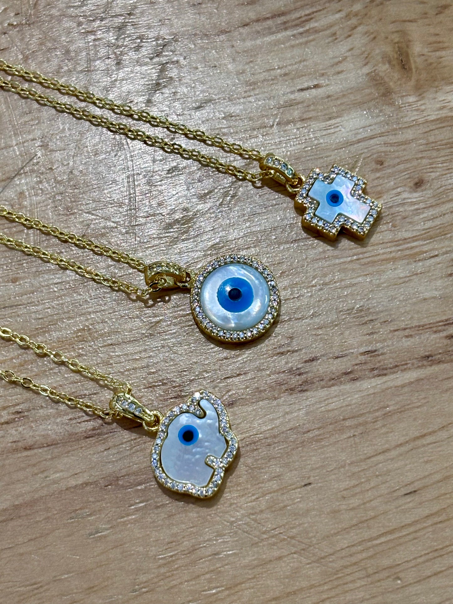 18kCopper Evil Eye & MOP Necklace