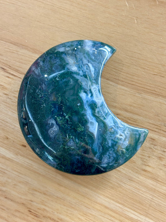 Green Moss Agate Moon Carving