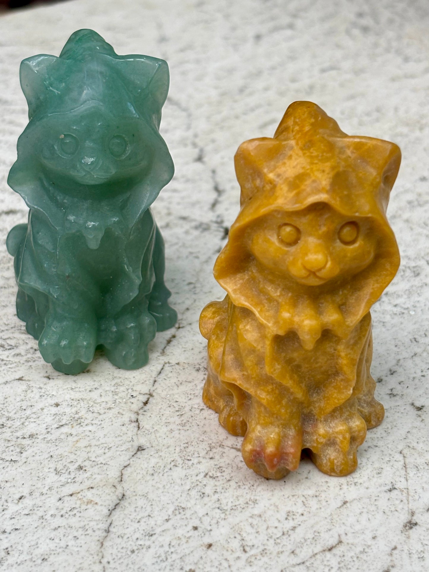 Yellow Jade Cat with Witch Hat