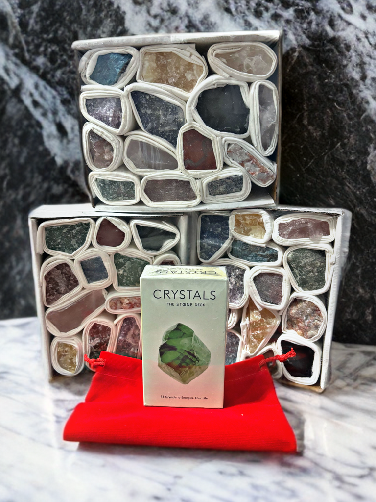 Raw Stone Kit + Crystal ID Deck + Red Bag Bundle