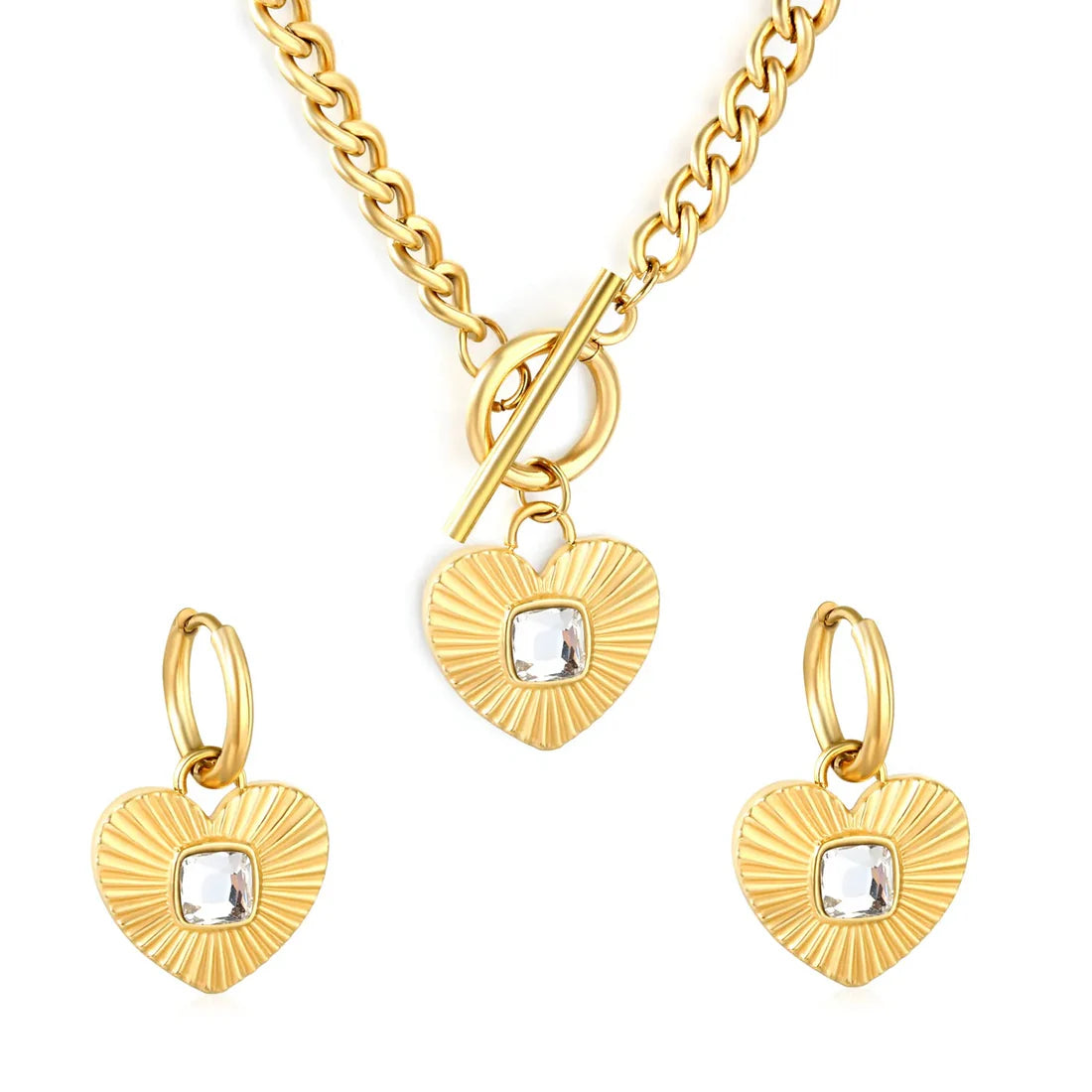 SS White CZ Heart Set Gold