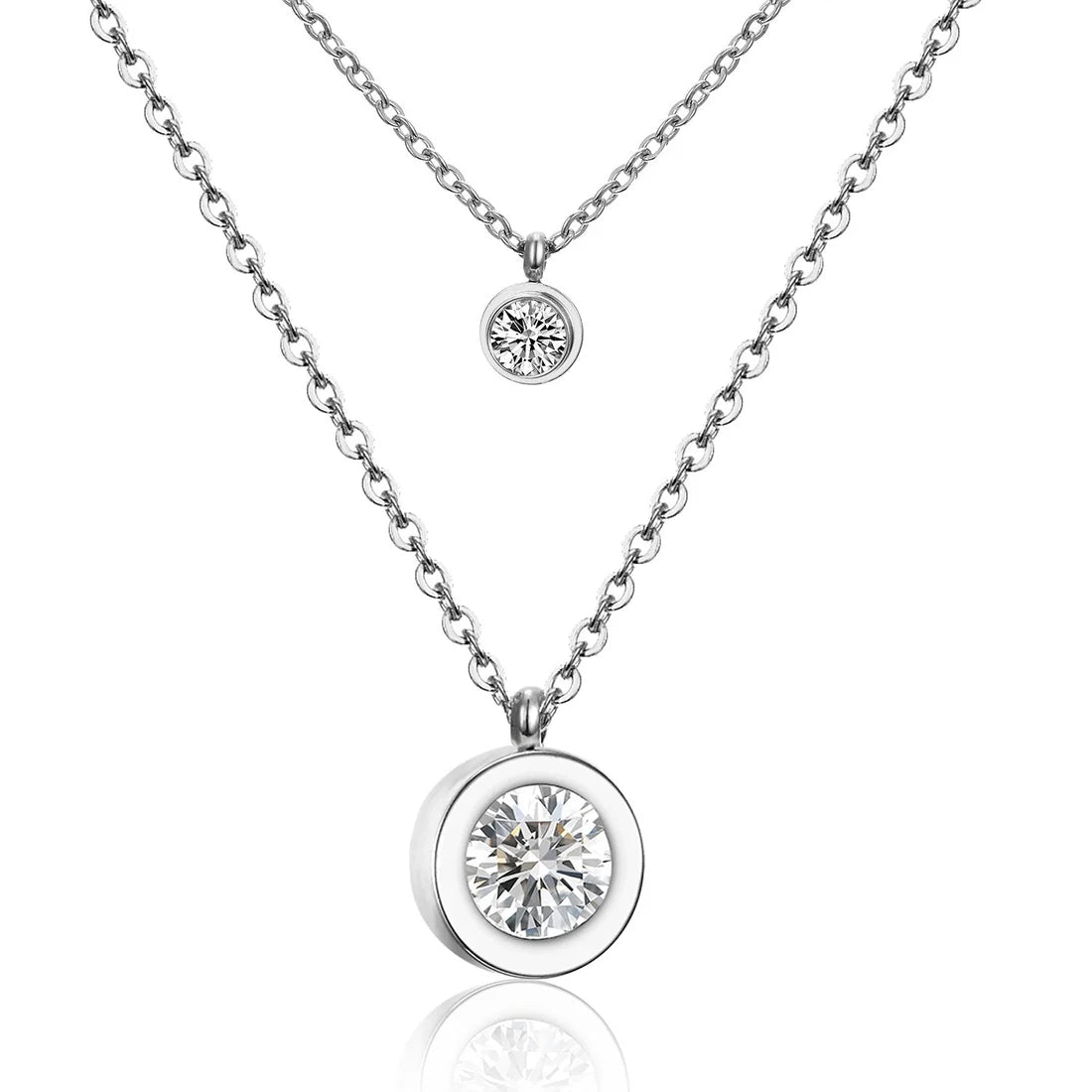 SS Classic Double Zirconia Necklace