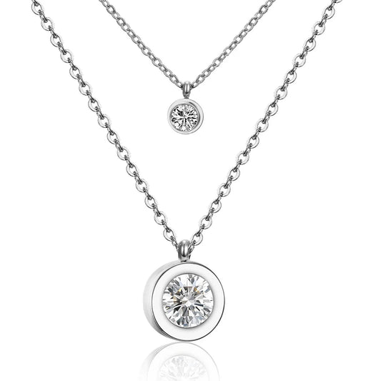SS Classic Double Zirconia Necklace
