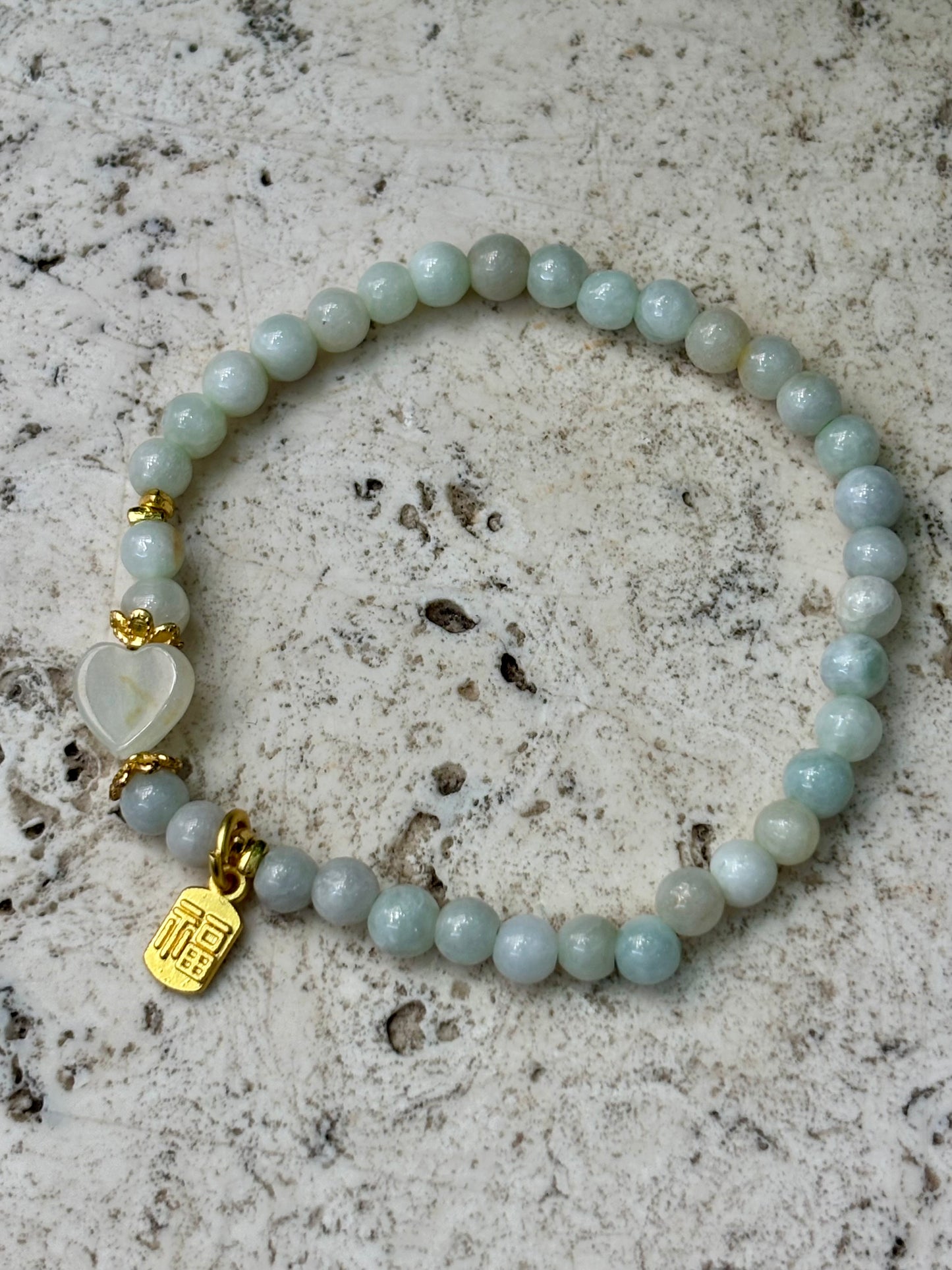 4mm Jadeite with Heart Bracelet