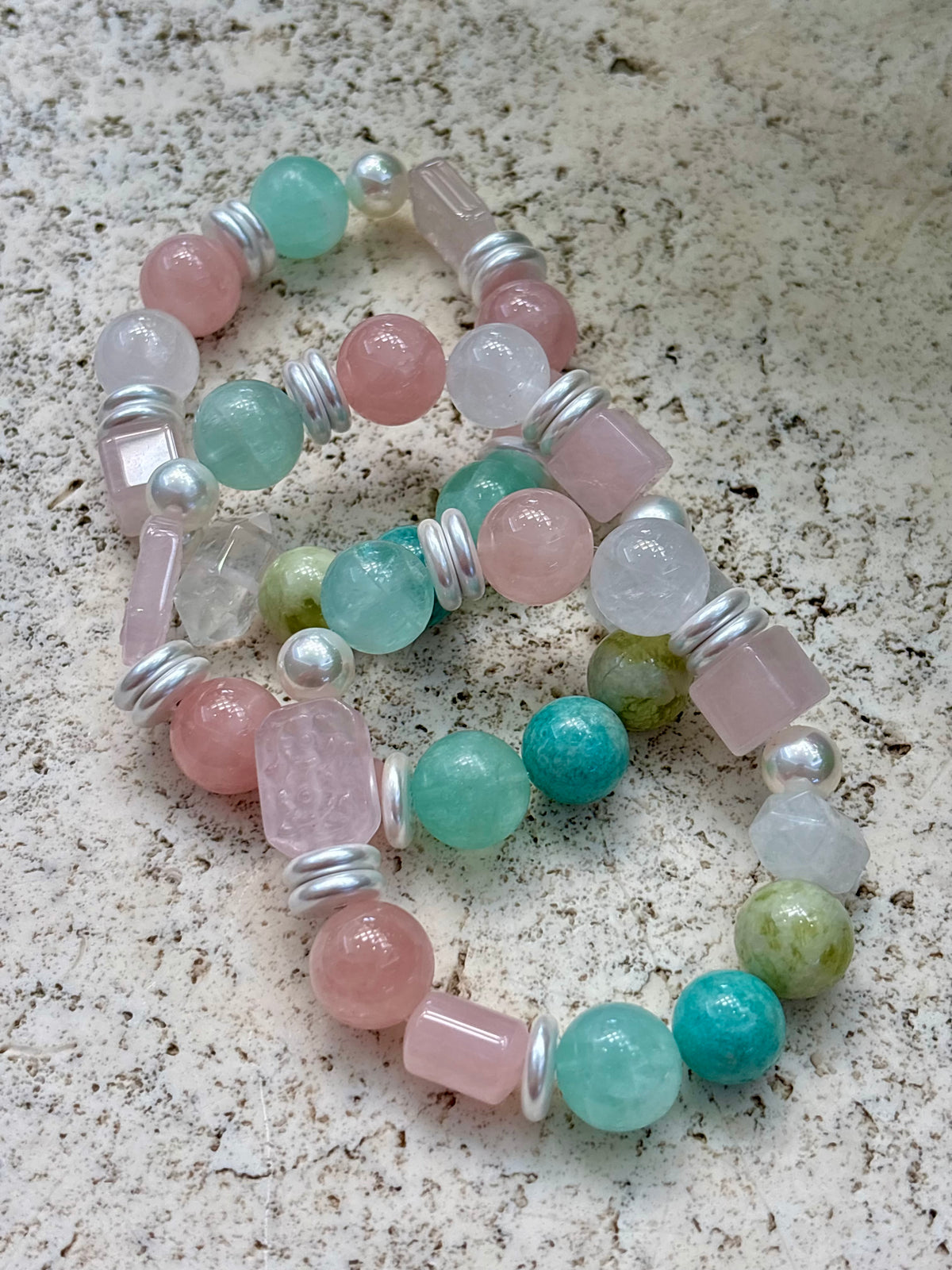 Rose Quartz, Aquamarine, Amazonite, Clear Quartz & Heliodor Bracelet