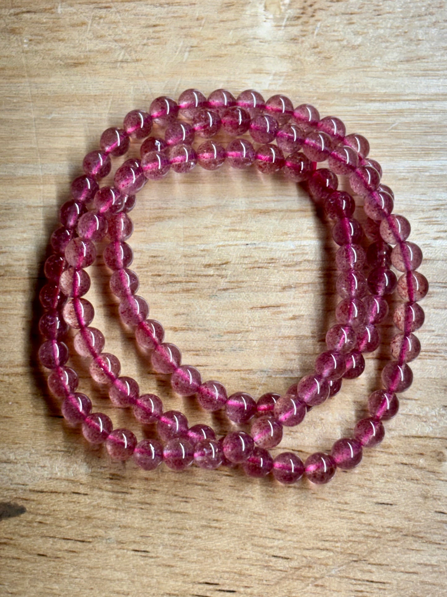 6mm Strawberry Quartz Triple Wrap Bracelet