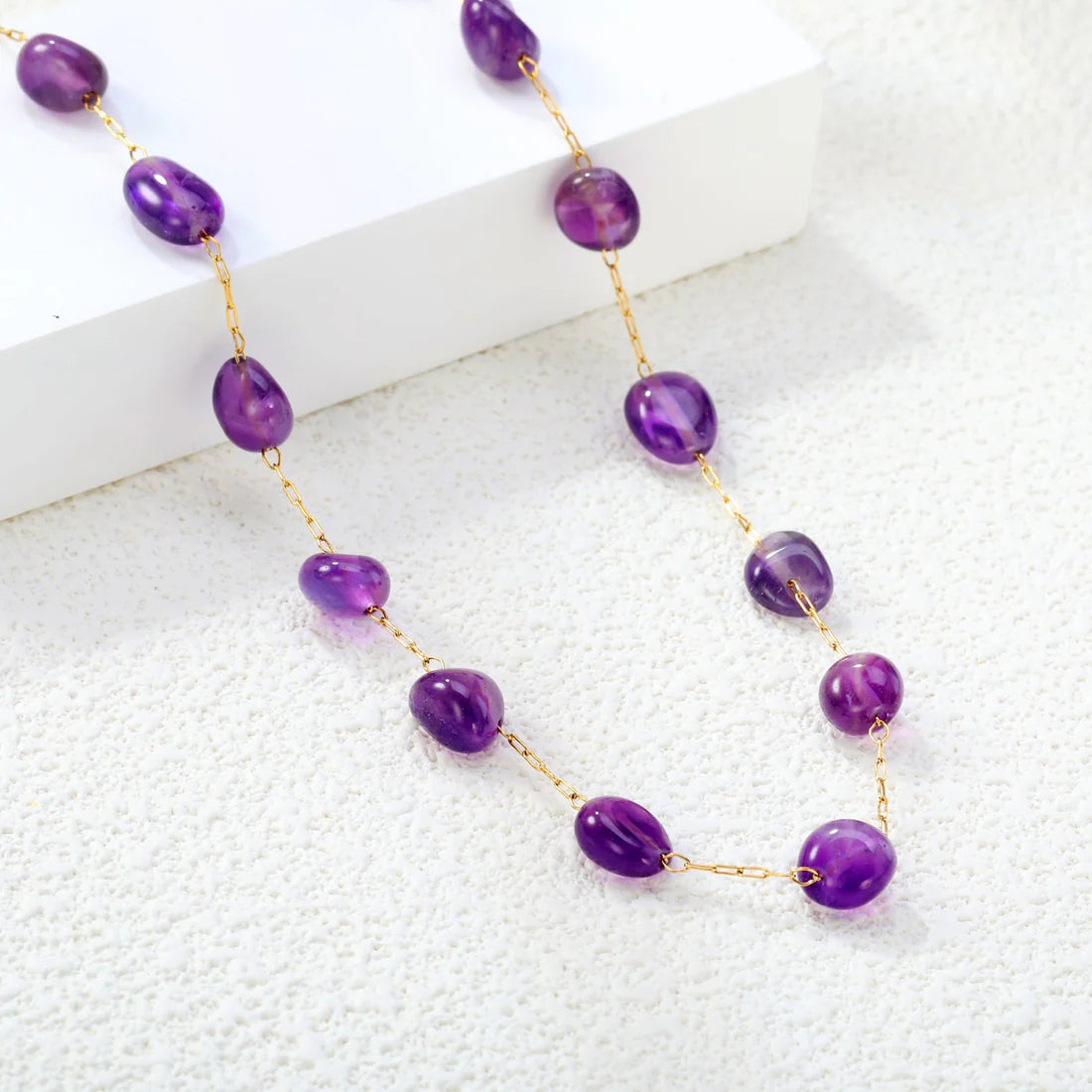 SS Gold Elongated Amethyst Necklace