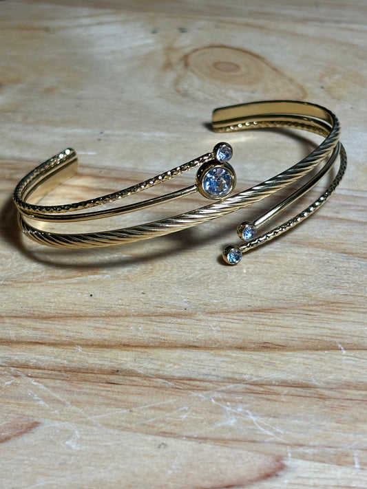 SS Gold Zircon Bangle