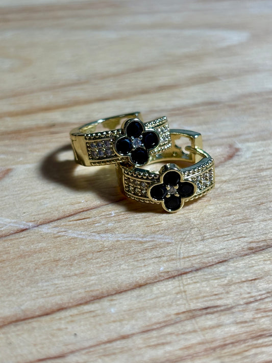 14kPlated Black Obsidian Hoops