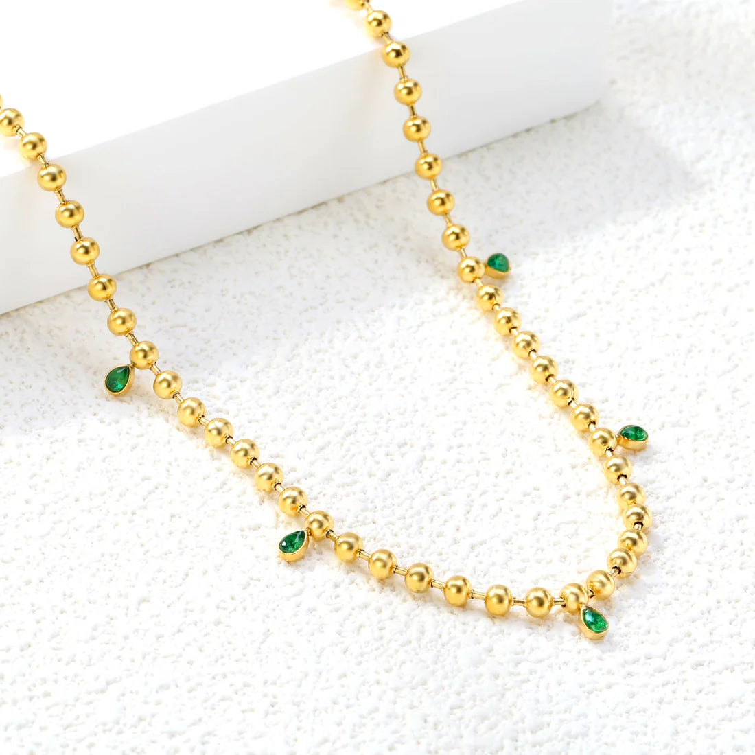 SS Teardrop Emerald CZ Necklace