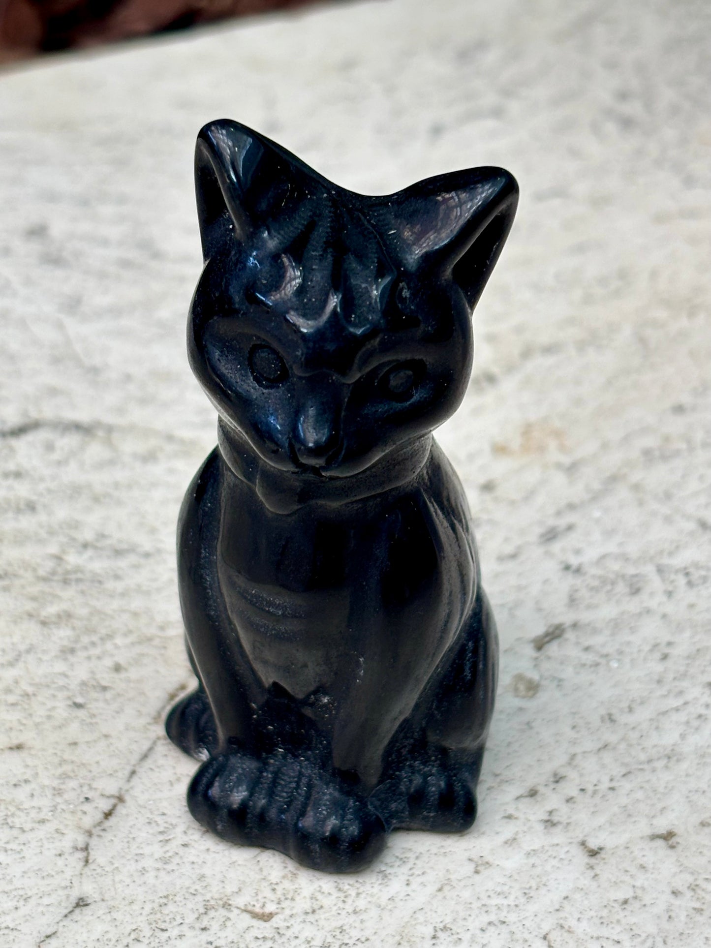 Black Obsidian Cat Carving with Star