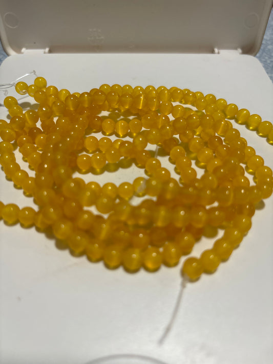 Cats Eye Yellow Bead Strand 6mm