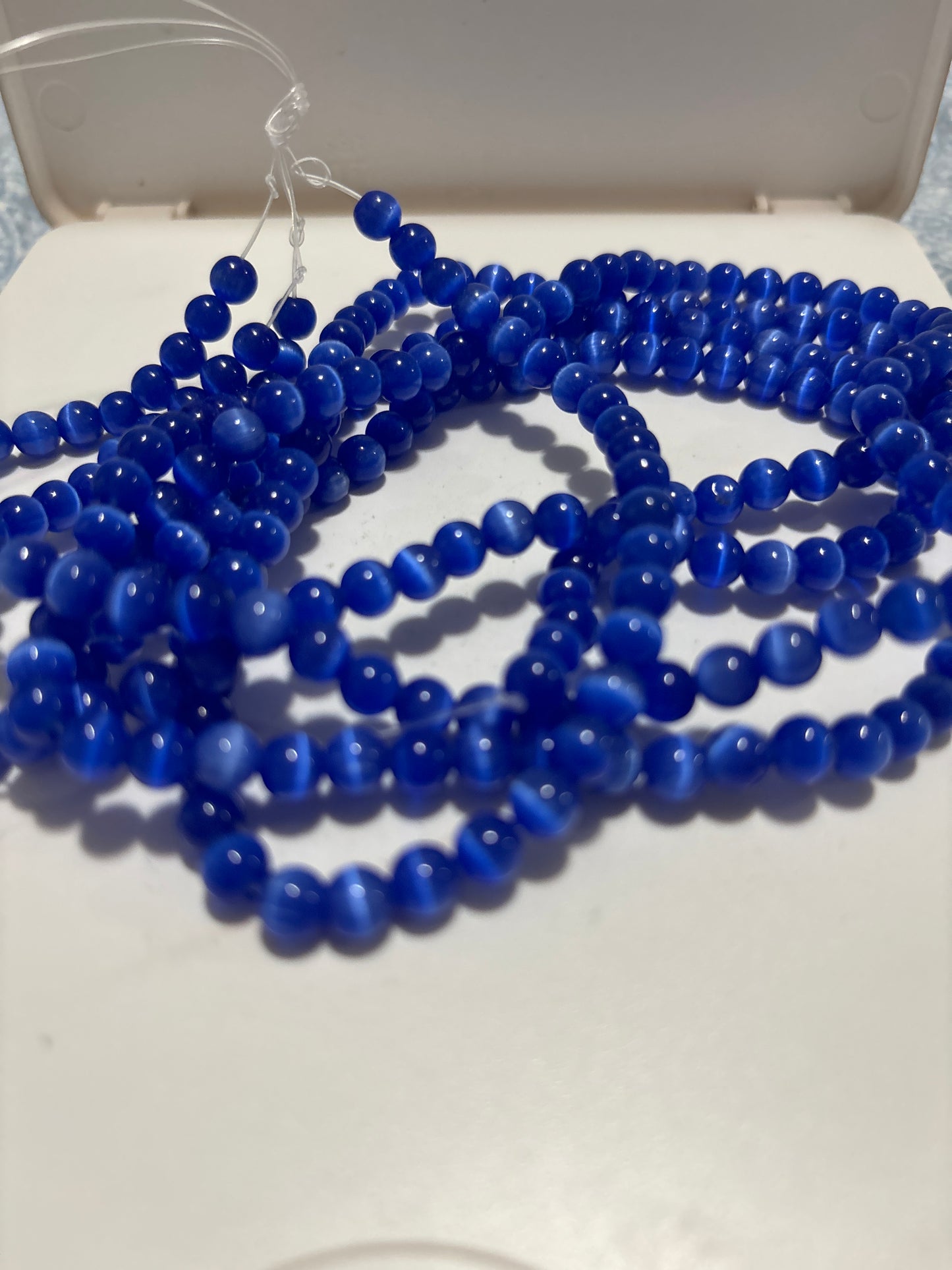 Cats Eye Blue Bead Strand 6mm