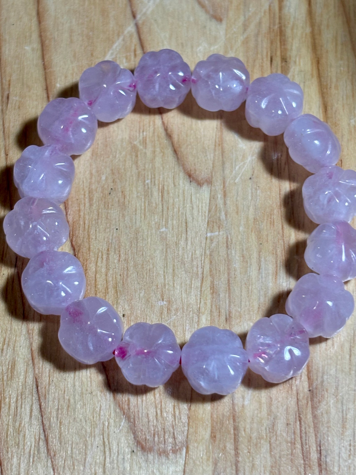 Rose Quartz Carved Flower Bracelet