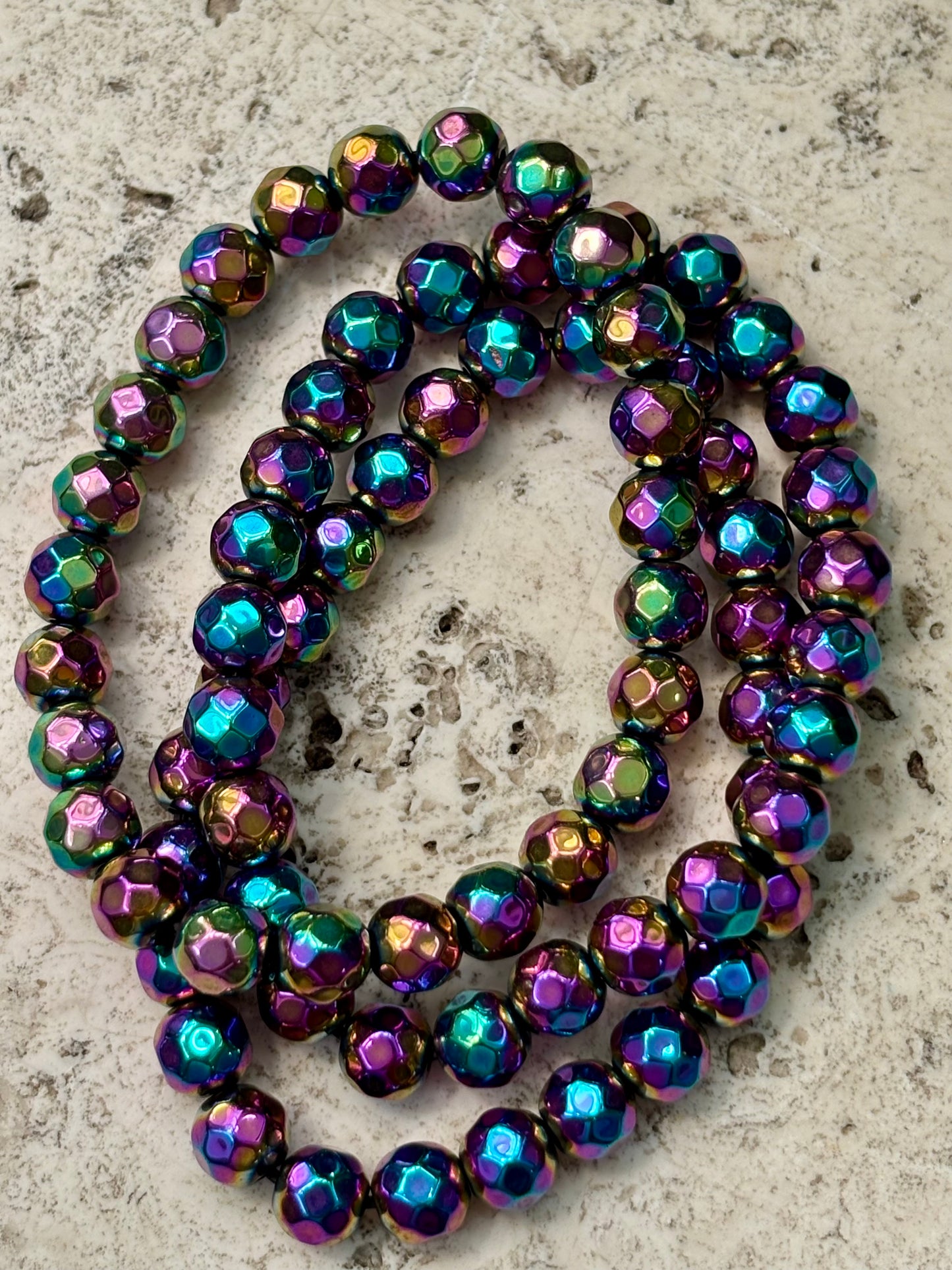 8mm Faceted Aura Hematite Bracelet