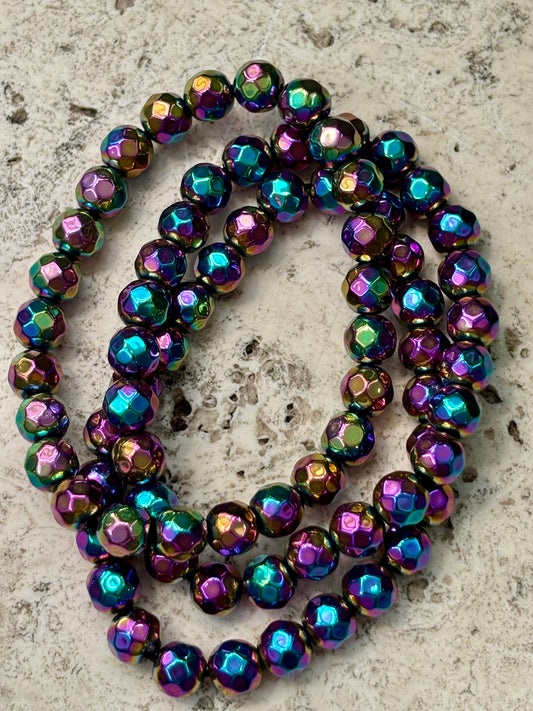 8mm Faceted Aura Hematite Bracelet