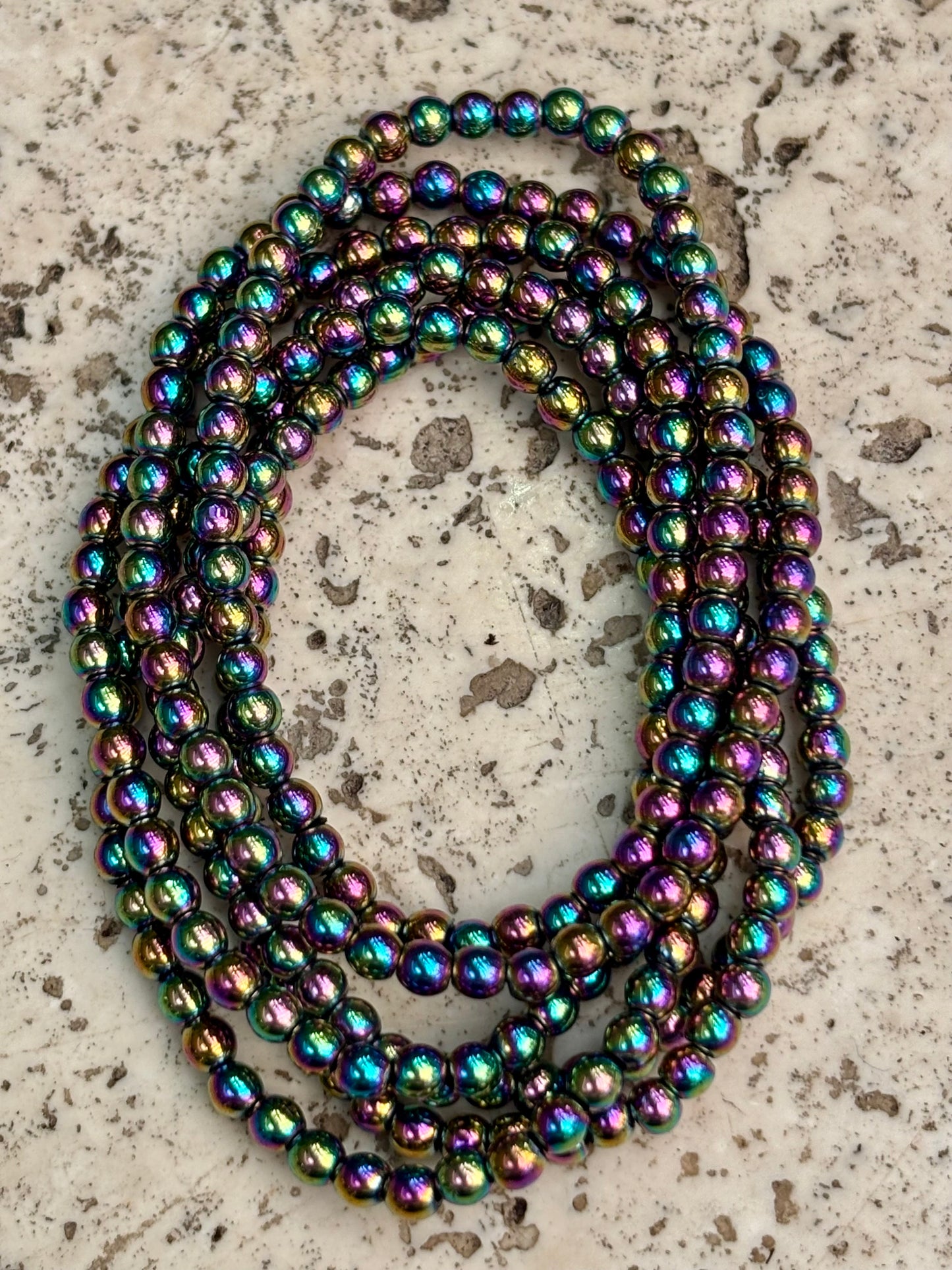 4mm Aura Hematite Round Bracelet