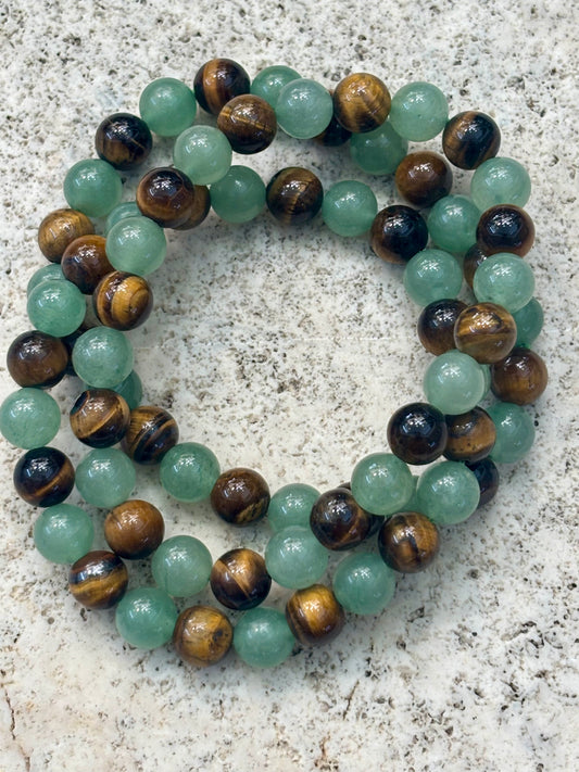 8mm Green Aventurine & Tiger Eye Bracelet