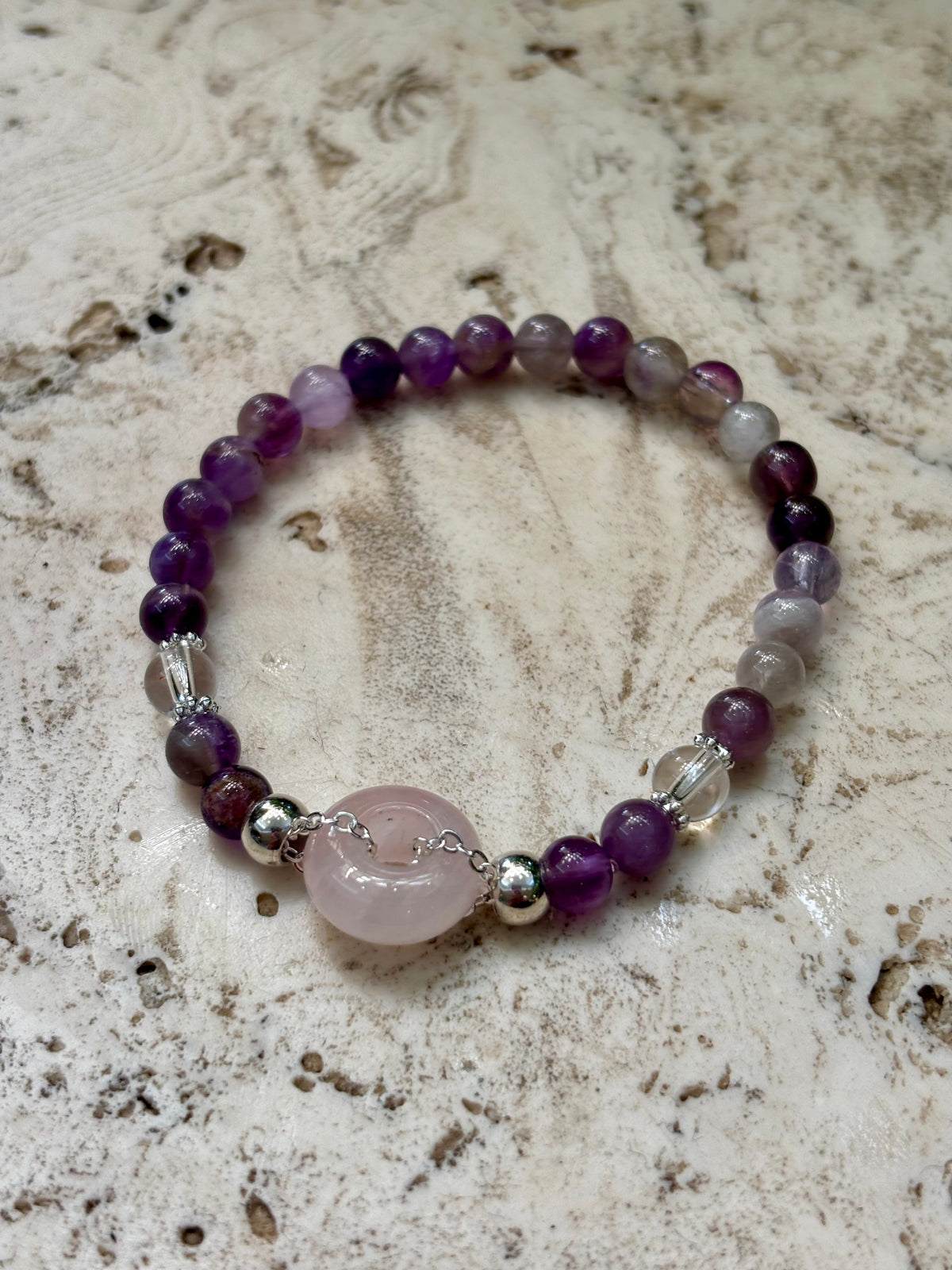 6mm Amethyst, Rose Quartz Donut Bracelet