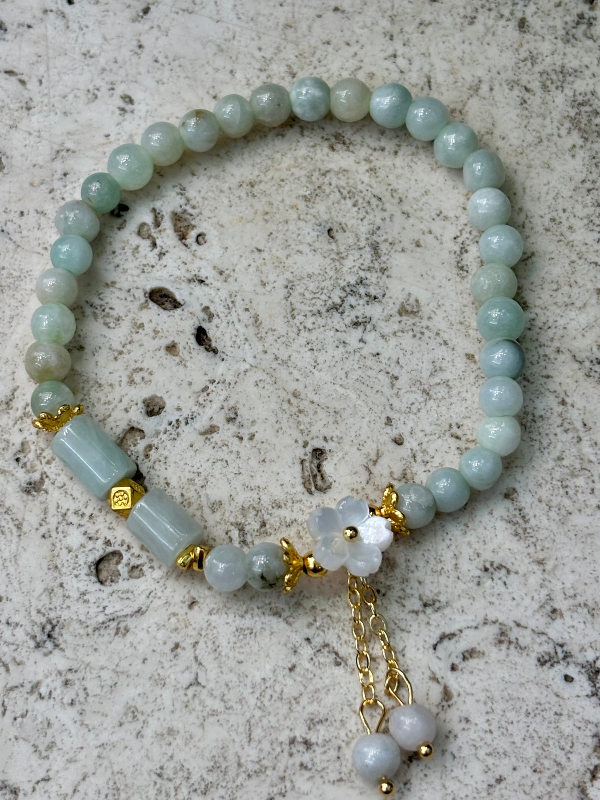 5mm Jadeite with Flower Charm Bracelet