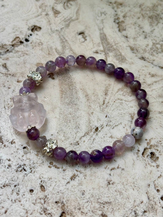 6mm Amethyst w Rose Quartz 9 Tail Fox Bracelet