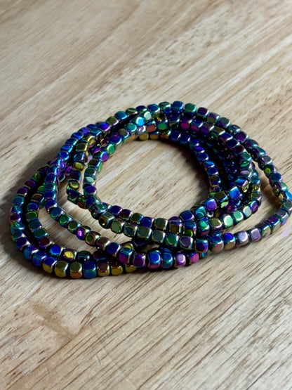 4mm Aura Hematite Cube Bracelet