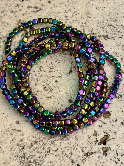 4mm Aura Hematite Cube Bracelet