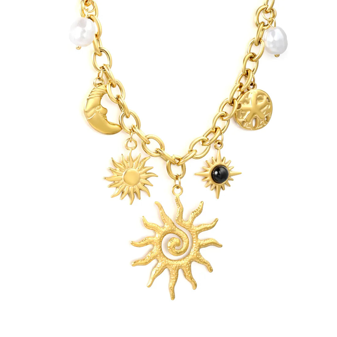 SS Sun and Moon Pearl Gold Necklace