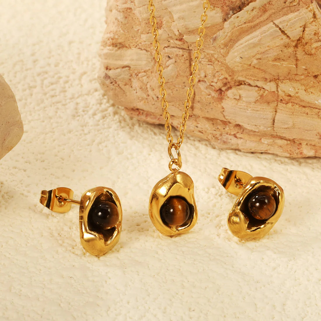 SS Tiger Eye Set Gold