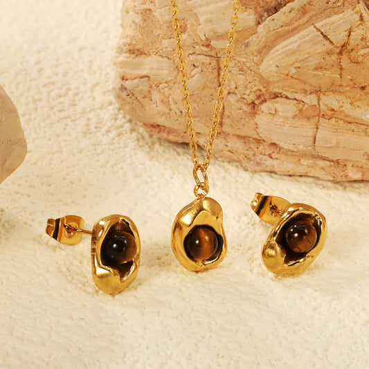 SS Tiger Eye Set Gold